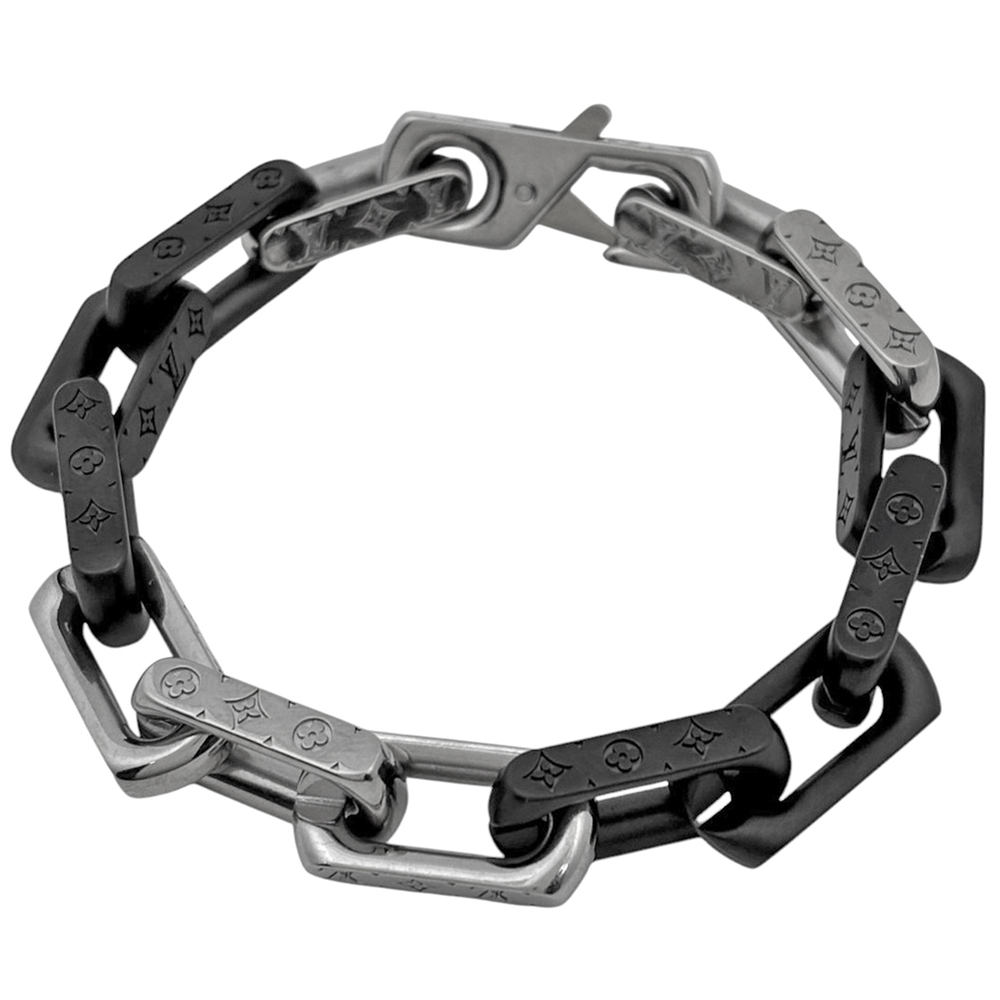 LOUIS VUITTON Silver Monogram Charm Bracelet